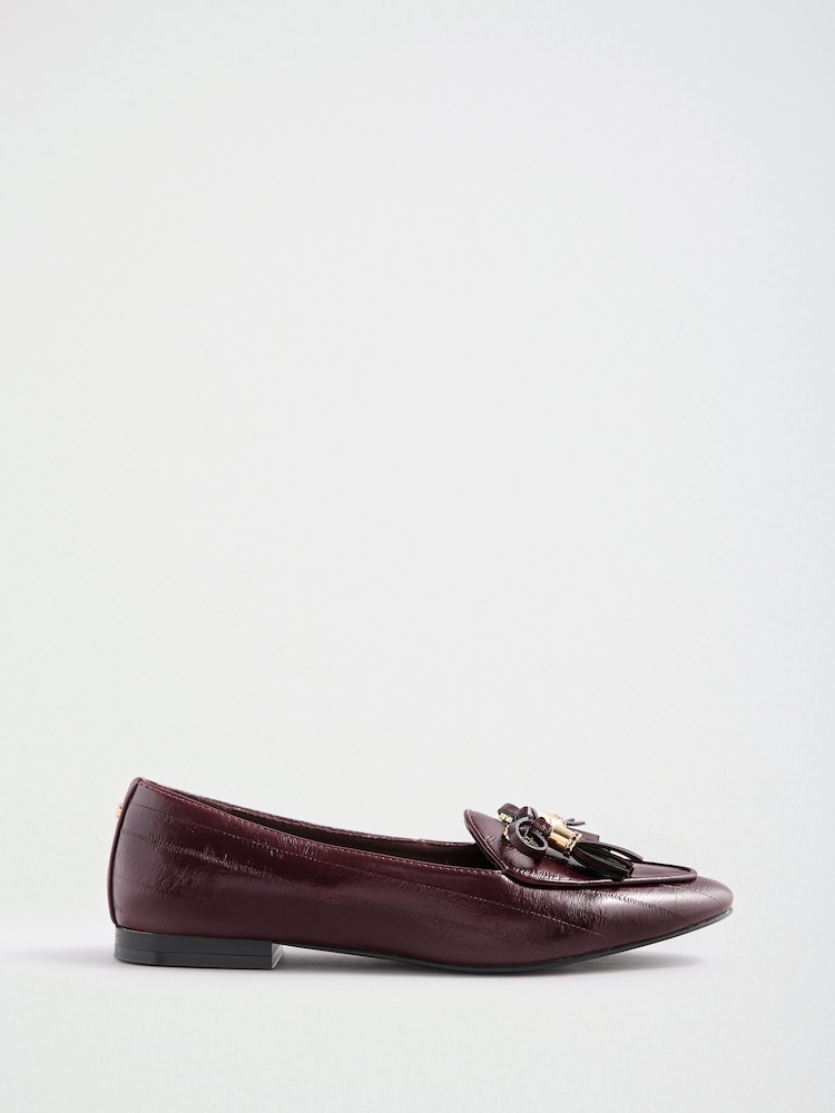 Lipsy Burgundy Red Faux Leather Tassel Bow Hardware Trim Slipper Loafers - Image 5 of 5 Lipsy Burgundy Red Faux Leather Tassel Bow Hardware Trim Slipper Loafers - Image 5 of 5