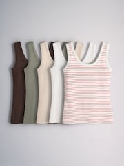 Chocolate/Khaki/White/Brown/Stripe - سترات مضلعة فتحة رقبة واسعة طقم من 5 قطعة - صورة 1 من 8