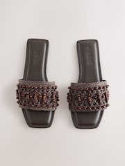 Chocolate Brown Forever Comfort® Beaded Open Toe Mule Sandals - Image 1 of 5