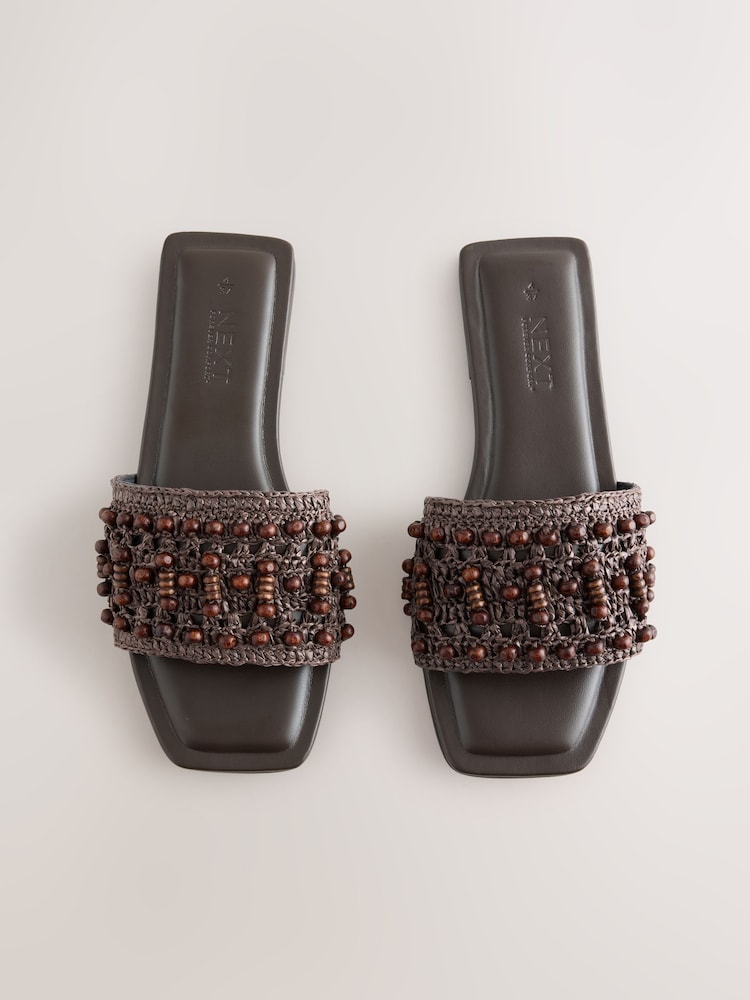 Chocolate Brown Forever Comfort® Beaded Open Toe Mule Sandals - Image 1 of 5 Chocolate Brown Forever Comfort® Beaded Open Toe Mule Sandals - Image 1 of 5