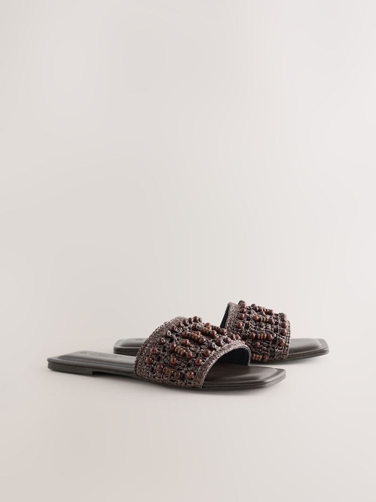 Chocolate Brown Forever Comfort® Beaded Open Toe Mule Sandals - Image 2 of 5 Chocolate Brown Forever Comfort® Beaded Open Toe Mule Sandals - Image 2 of 5