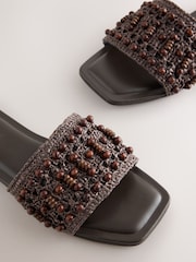 Chocolate Brown Forever Comfort® Beaded Open Toe Mule Sandals - Image 4 of 5