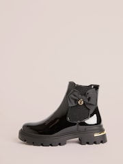 Lipsy Black Red Patent Faux Leather Bow Elasticated Heel Clip Ankle Chelsea Boots - Image 5 of 5