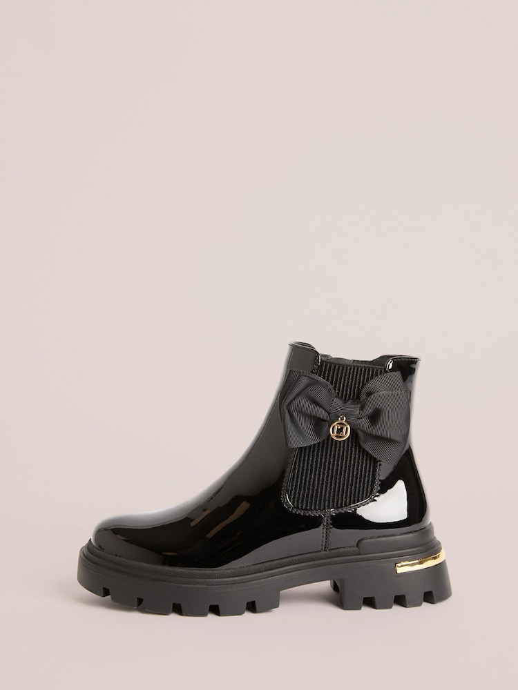 Lipsy Black Red Patent Faux Leather Bow Elasticated Heel Clip Ankle Chelsea Boots - Image 5 of 5 Lipsy Black Red Patent Faux Leather Bow Elasticated Heel Clip Ankle Chelsea Boots - Image 5 of 5