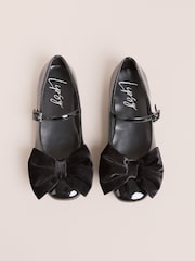 Lipsy Black Patent Faux Leather Velvet Bow Detail Ballerina - Image 2 of 5