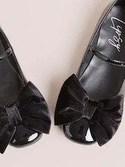 Lipsy Black Patent Faux Leather Velvet Bow Detail Ballerina - Image 3 of 5