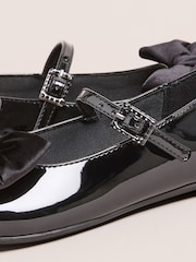 Lipsy Black Patent Faux Leather Velvet Bow Detail Ballerina - Image 4 of 5