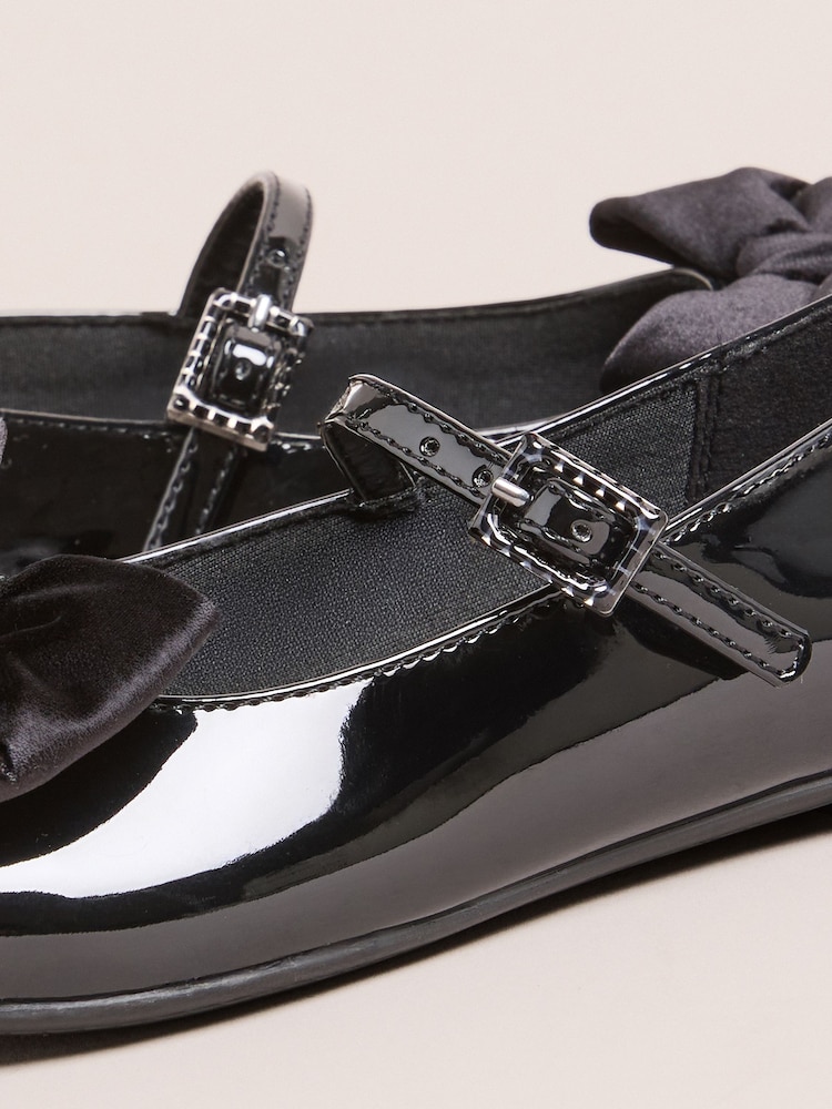 Lipsy Black Patent Faux Leather Velvet Bow Detail Ballerina - Image 4 of 4 Lipsy Black Patent Faux Leather Velvet Bow Detail Ballerina - Image 4 of 4