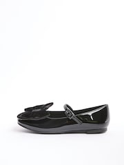 Lipsy Black Patent Faux Leather Velvet Bow Detail Ballerina - Image 5 of 5