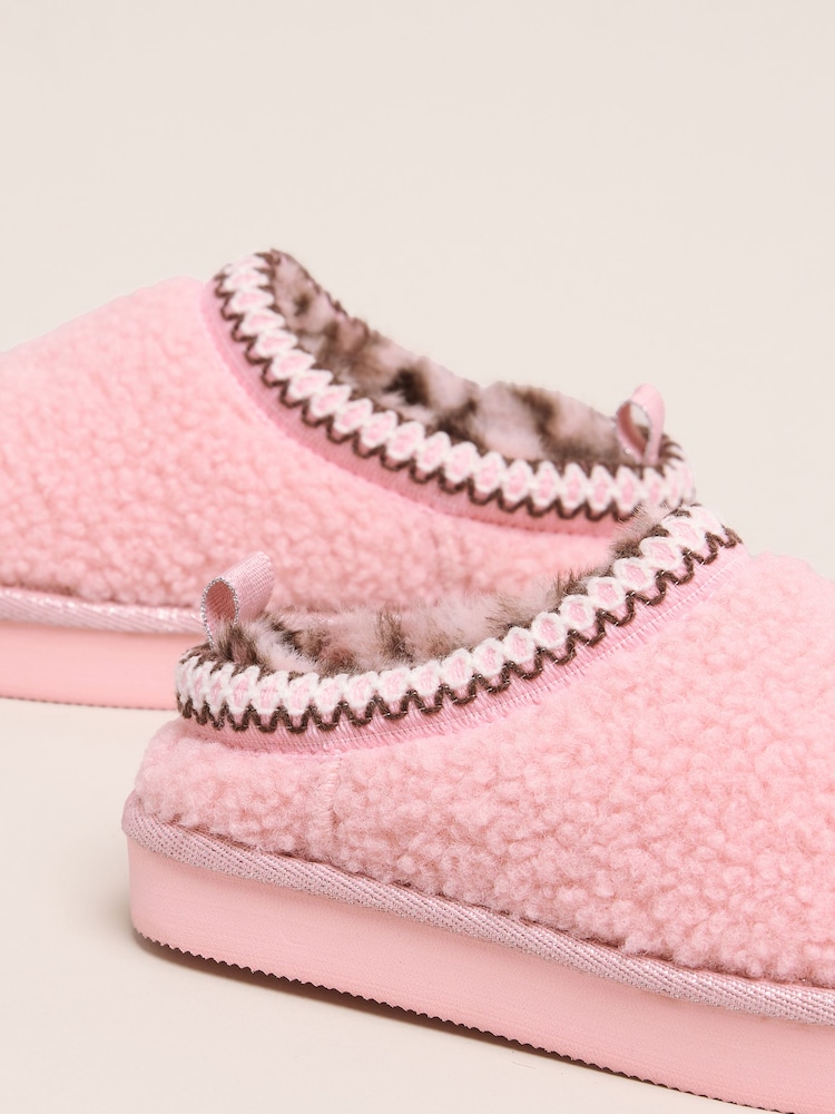 Lipsy Pink Embroidered Tape Faux Fur Lined Borg Platform Slipper Mules - Image 4 of 4 Lipsy Pink Embroidered Tape Faux Fur Lined Borg Platform Slipper Mules - Image 4 of 4