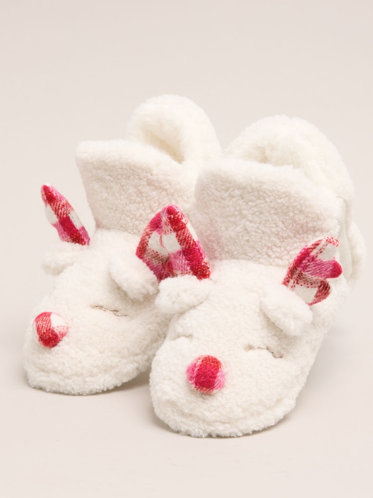 Lipsy Cream Soft Faux Borg Cream Reindeer Slipper Ankle Boots - Image 1 of 4