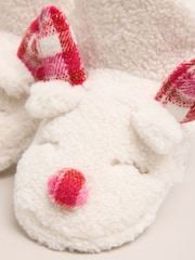 Lipsy Cream Soft Faux Borg Cream Reindeer Slipper Ankle Boots - Image 3 of 4