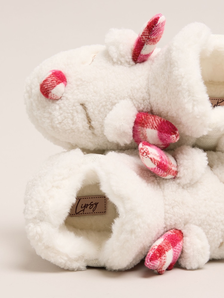 Lipsy Cream Soft Faux Borg Cream Reindeer Slipper Ankle Boots - Image 4 of 4