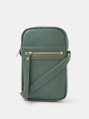 Accessorize Green Faux Leather Crossbody Phone Bag - Image 1 of 2