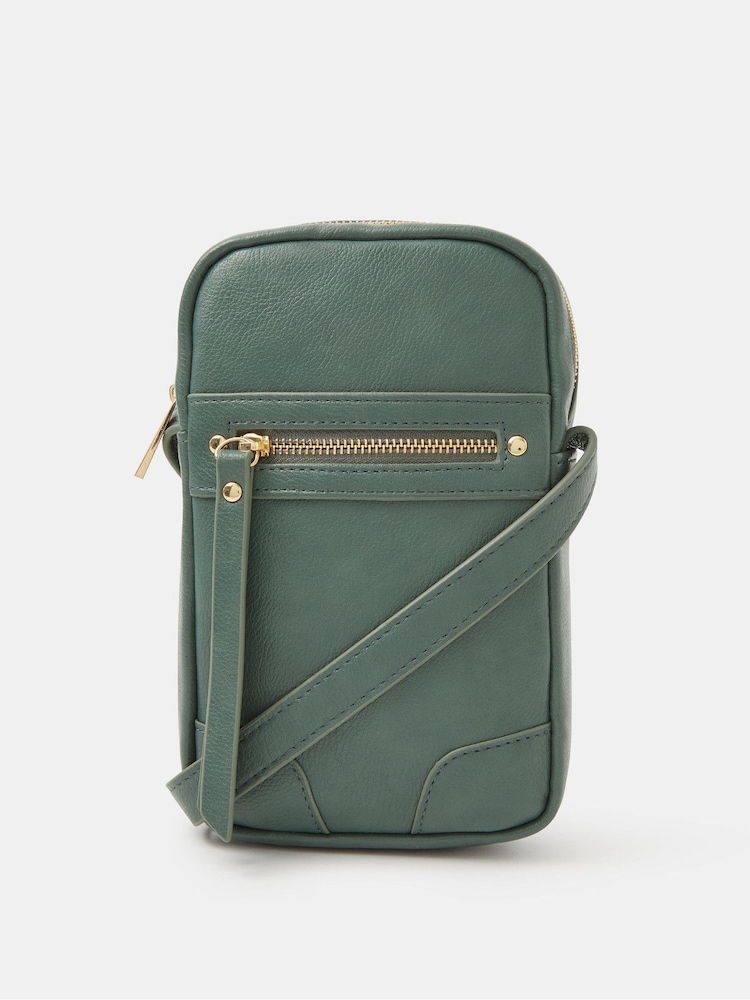 Accessorize Green Faux Leather Crossbody Phone Bag - Image 1 of 2