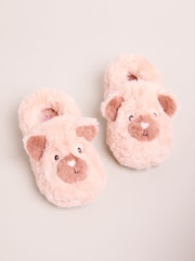 Lipsy Cream Faux Fur Bear Slip On Slippers Mules - Image 1 of 4