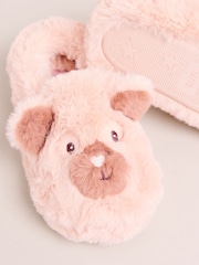 Lipsy Cream Faux Fur Bear Slip On Slippers Mules - Image 3 of 4