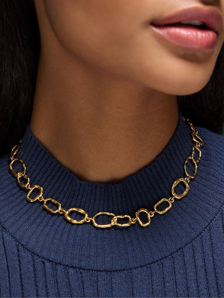 Accessorize Gold Stainless Steel Molten Link T-Bar Necklace - Image 2 of 2 Accessorize Gold Stainless Steel Molten Link T-Bar Necklace - Image 2 of 2