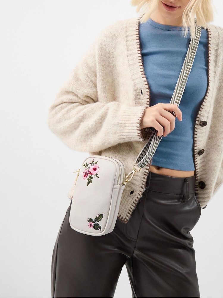 Accessorize Cream Floral Embroidered Phone Bag - Image 1 of 3