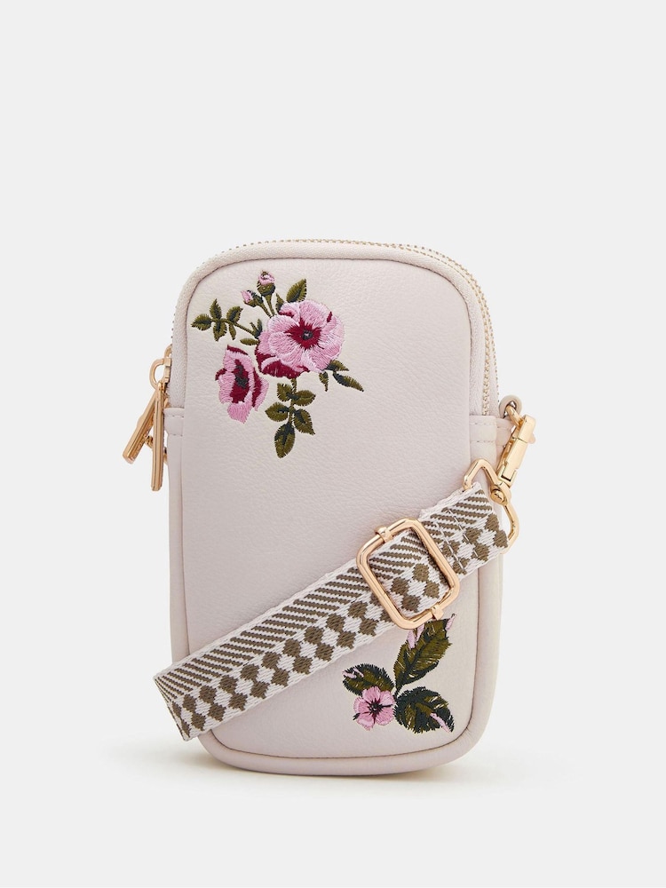 Accessorize Cream Floral Embroidered Phone Bag - Image 2 of 3