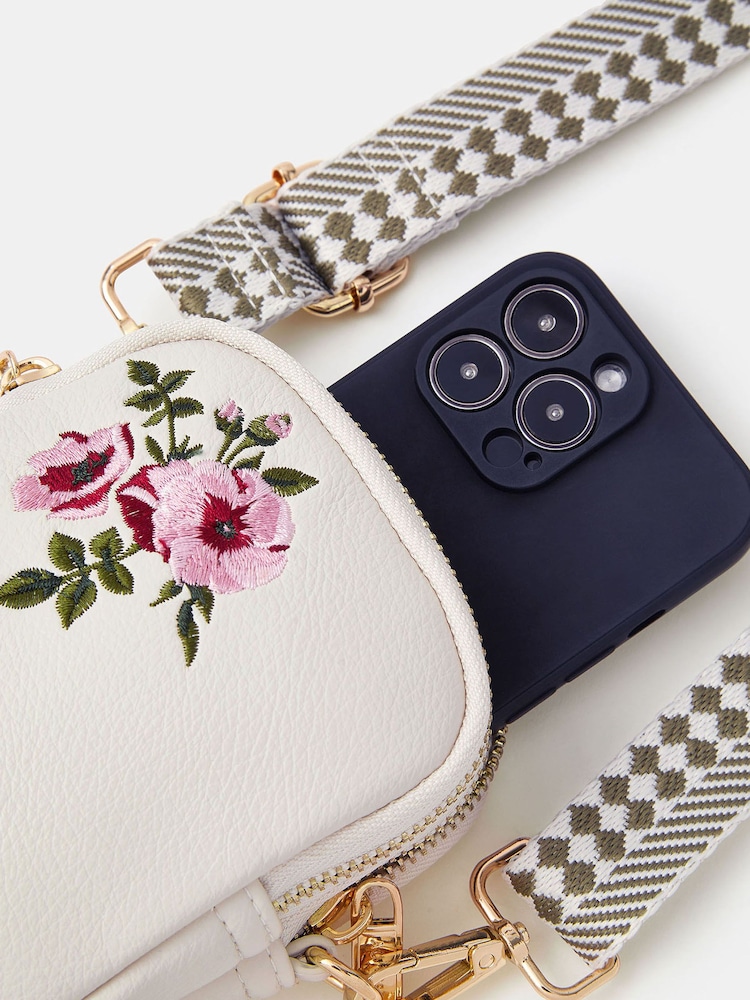 Accessorize Cream Floral Embroidered Phone Bag - Image 3 of 3