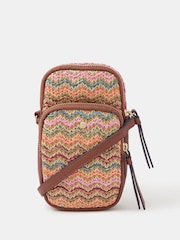 Accessorize Brown Stripe Raffia Phone Bag - Image 1 of 2