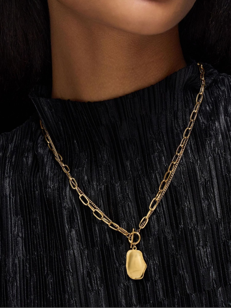 Accessorize Gold Stainless Steel Nugget Charm T-Bar Necklace - Image 2 of 2 Accessorize Gold Stainless Steel Nugget Charm T-Bar Necklace - Image 2 of 2