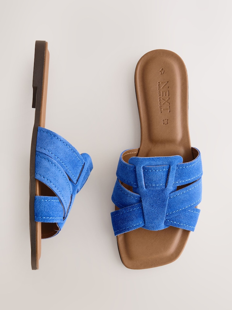 Cobalt Blue Standard/Wide Fit Forever Comfort® Stitched Mule Sandals - Image 1 of 5