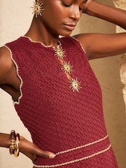 Love & Roses Rust Brown Crochet Knitted Dress with Gold Sun Button Detail Dress - Image 2 of 4