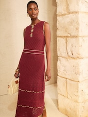 Love & Roses Rust Brown Crochet Knitted Dress with Gold Sun Button Detail Dress - Image 3 of 4