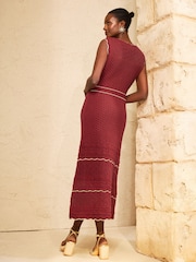 Love & Roses Rust Brown Crochet Knitted Dress with Gold Sun Button Detail Dress - Image 4 of 4