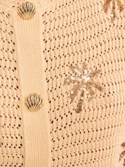 Love & Roses Ivory Palm Tree Detail Crochet Knitted Vest - Image 3 of 4