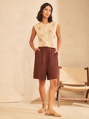 Love & Roses Ivory Palm Tree Detail Crochet Knitted Vest - Image 4 of 4