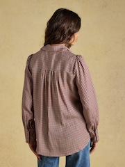 Joules Tabby Brown Check Tie Neck Blouse - Image 2 of 7
