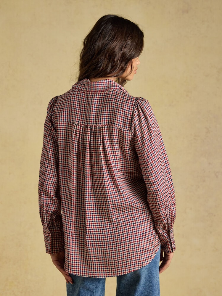 Joules Tabby Brown Check Tie Neck Blouse - Image 2 of 7 Joules Tabby Brown Check Tie Neck Blouse - Image 2 of 7