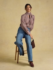 Joules Tabby Brown Check Tie Neck Blouse - Image 4 of 7
