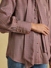 Joules Tabby Brown Check Tie Neck Blouse - Image 6 of 7
