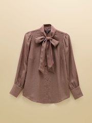 Joules Tabby Brown Check Tie Neck Blouse - Image 7 of 7