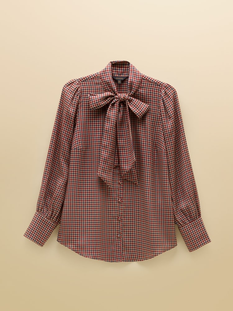 Joules Tabby Brown Check Tie Neck Blouse - Image 7 of 7 Joules Tabby Brown Check Tie Neck Blouse - Image 7 of 7
