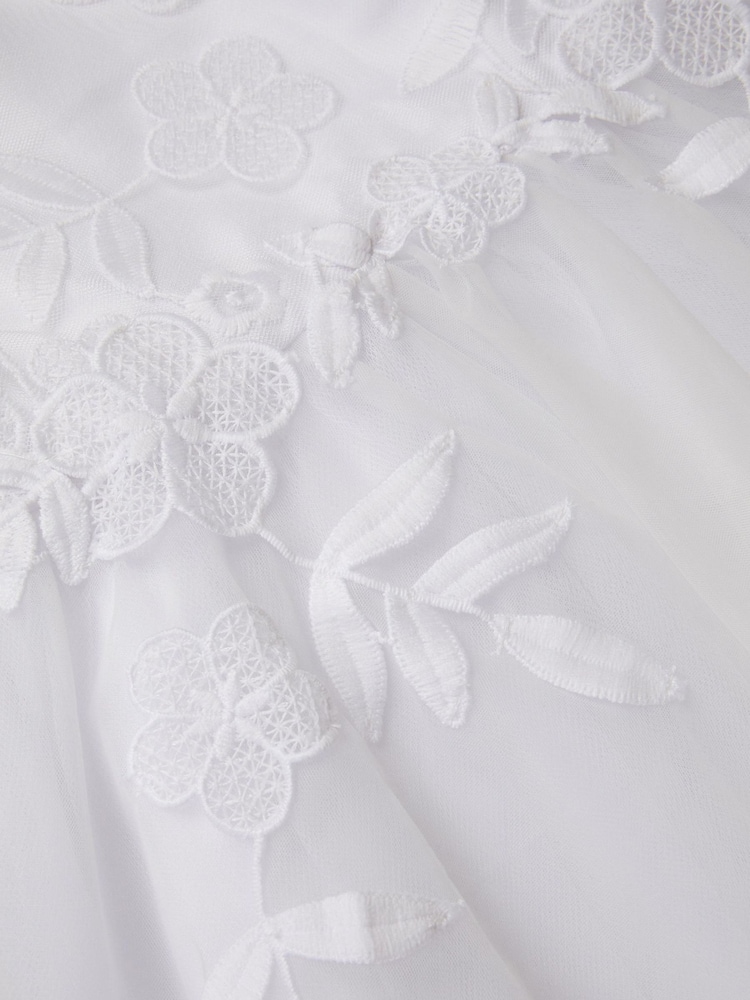 Monsoon White Communion Sienna Floral Embroidered Long Sleeve Dress - Image 4 of 4