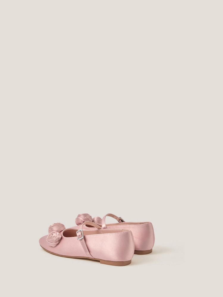 Monsoon Pink Rosette Satin Ballet Flats - Image 2 of 3 Monsoon Pink Rosette Satin Ballet Flats - Image 2 of 3