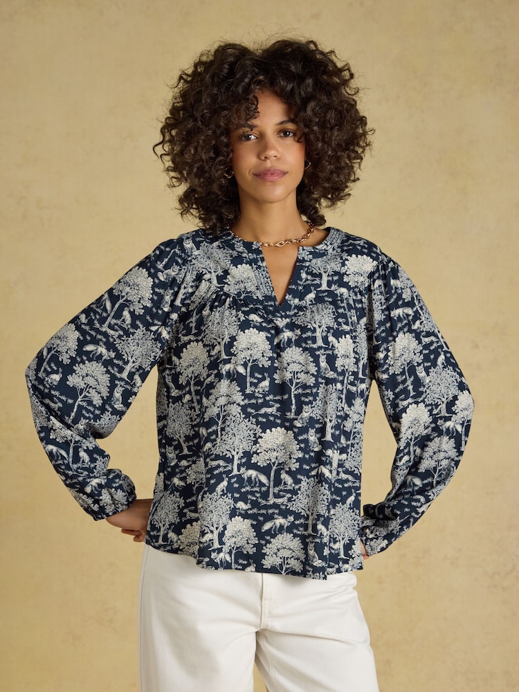 Joules Elodie Navy Toile Popover Blouse - Image 1 of 7 Joules Elodie Navy Toile Popover Blouse - Image 1 of 7