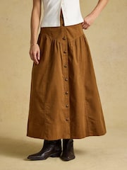 Joules Button Through Tan Brown Cord Skirt - Image 1 of 5