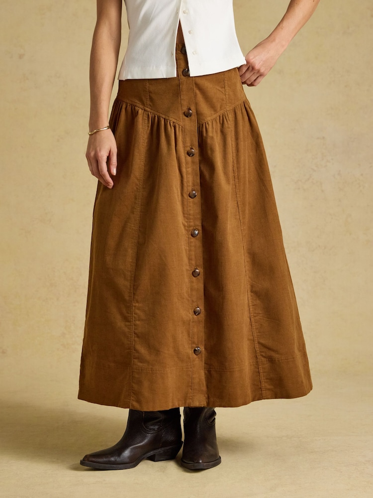 Joules Button Through Tan Brown Cord Skirt - Image 1 of 5 Joules Button Through Tan Brown Cord Skirt - Image 1 of 5