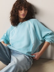 Blue Lace Trim Waffle Sleeve Lightweight Sweatshirt - Image 1 of 7
