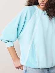 Blue Lace Trim Waffle Sleeve Lightweight Sweatshirt - Image 4 of 7