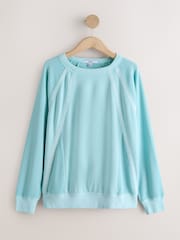 Blue Lace Trim Waffle Sleeve Lightweight Sweatshirt - Image 5 of 7