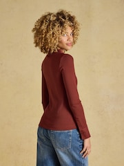 Joules Rust Brown Cotton Rich Long Sleeve Ribbed Jersey Shirt - Image 2 of 9