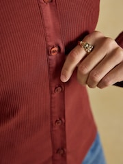 Joules Rust Brown Cotton Rich Long Sleeve Ribbed Jersey Shirt - Image 4 of 9