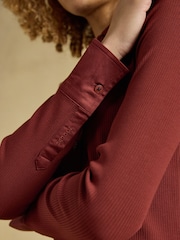 Joules Rust Brown Cotton Rich Long Sleeve Ribbed Jersey Shirt - Image 6 of 9